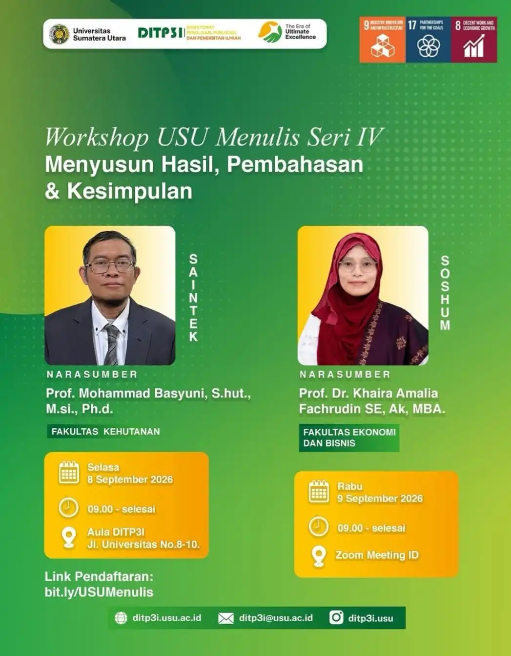 WORKSHOP USU MENULIS SERI IV 2026 dengan Tema Menyusun Hasil, Pembahasan & Kesimpulan
